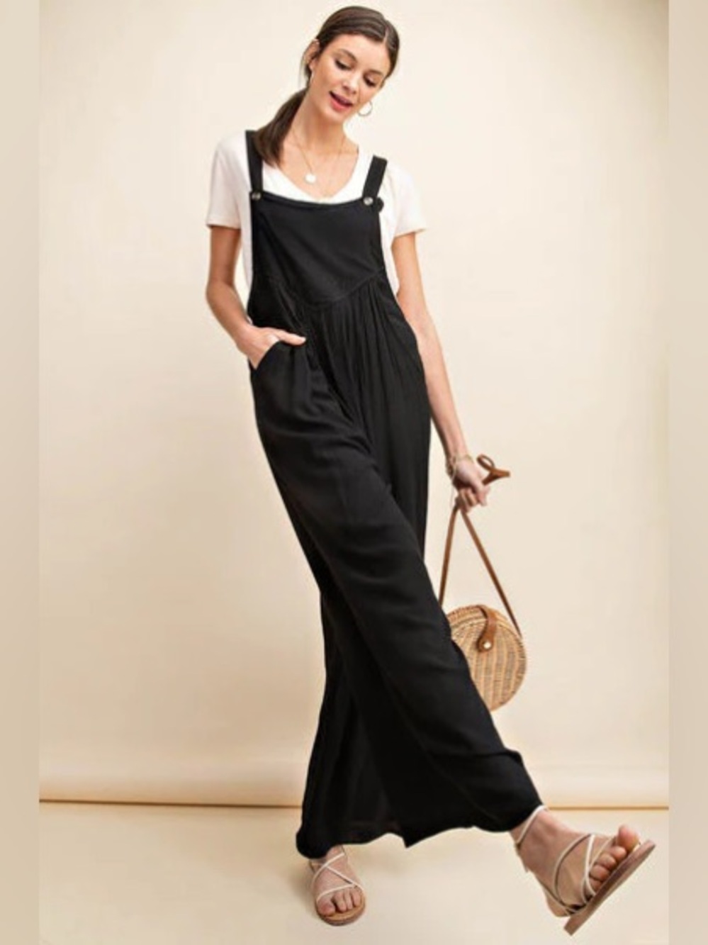 Kori |Boho Linen Blend Oversized Baggy Wide-Leg Overalls Jumpsuit w Pockets|Sz S